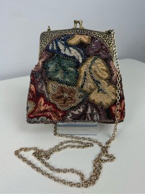 Jessica McClintock Beaded Tapestry Kiss Lock Purse